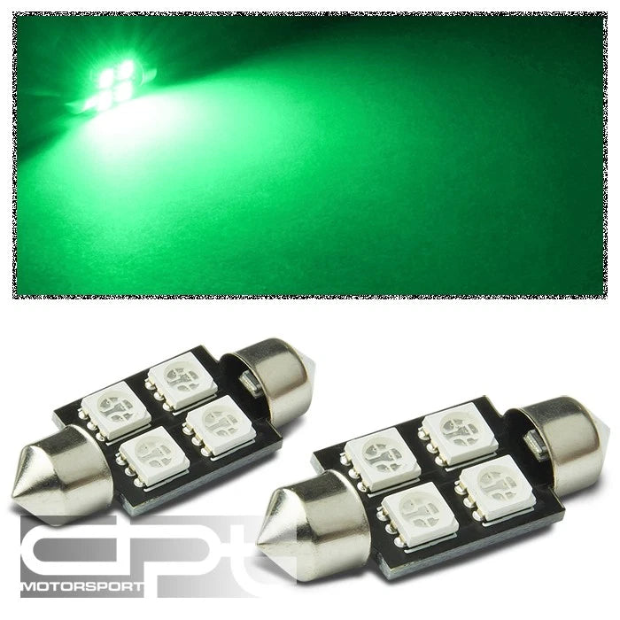 2X 11X36MM 4 SMD 5050 Bright Green LED Dome/Trunk Light Bulb