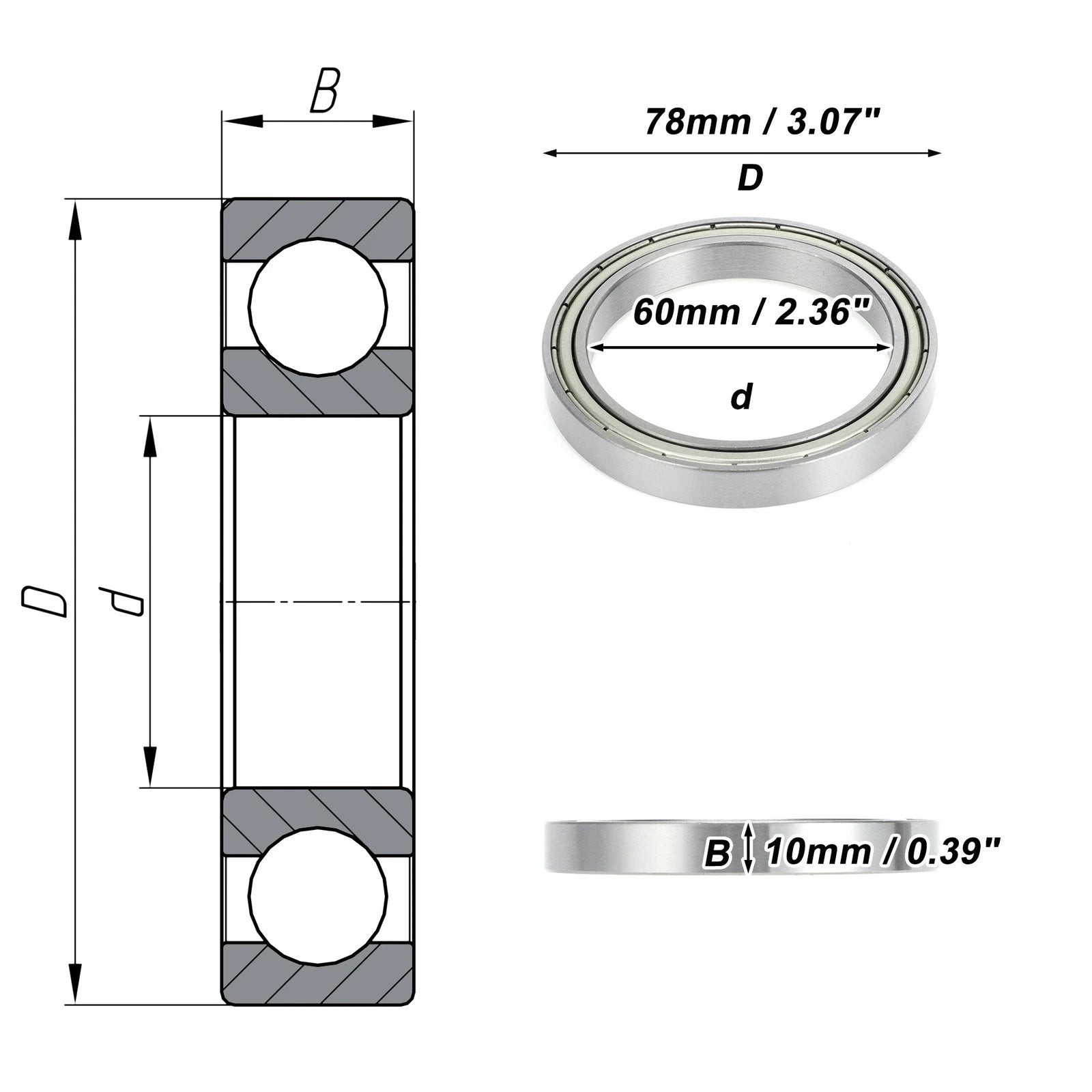 6812ZZ Deep Groove Ball Bearing for Scooter Skateboard Wheel (60x78x10mm)