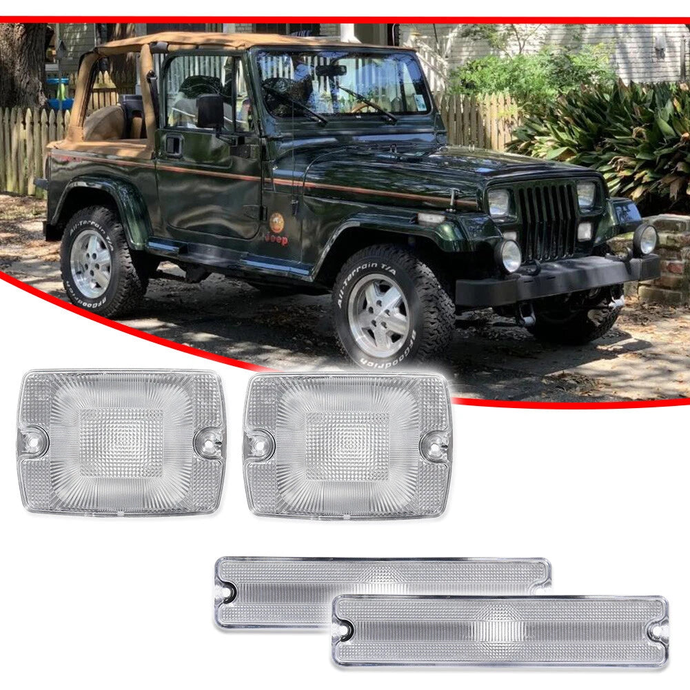 Set of 4 Clear Bumper Signal & Fender Side Marker Lights for Jeep Wrangler (1987–1995)