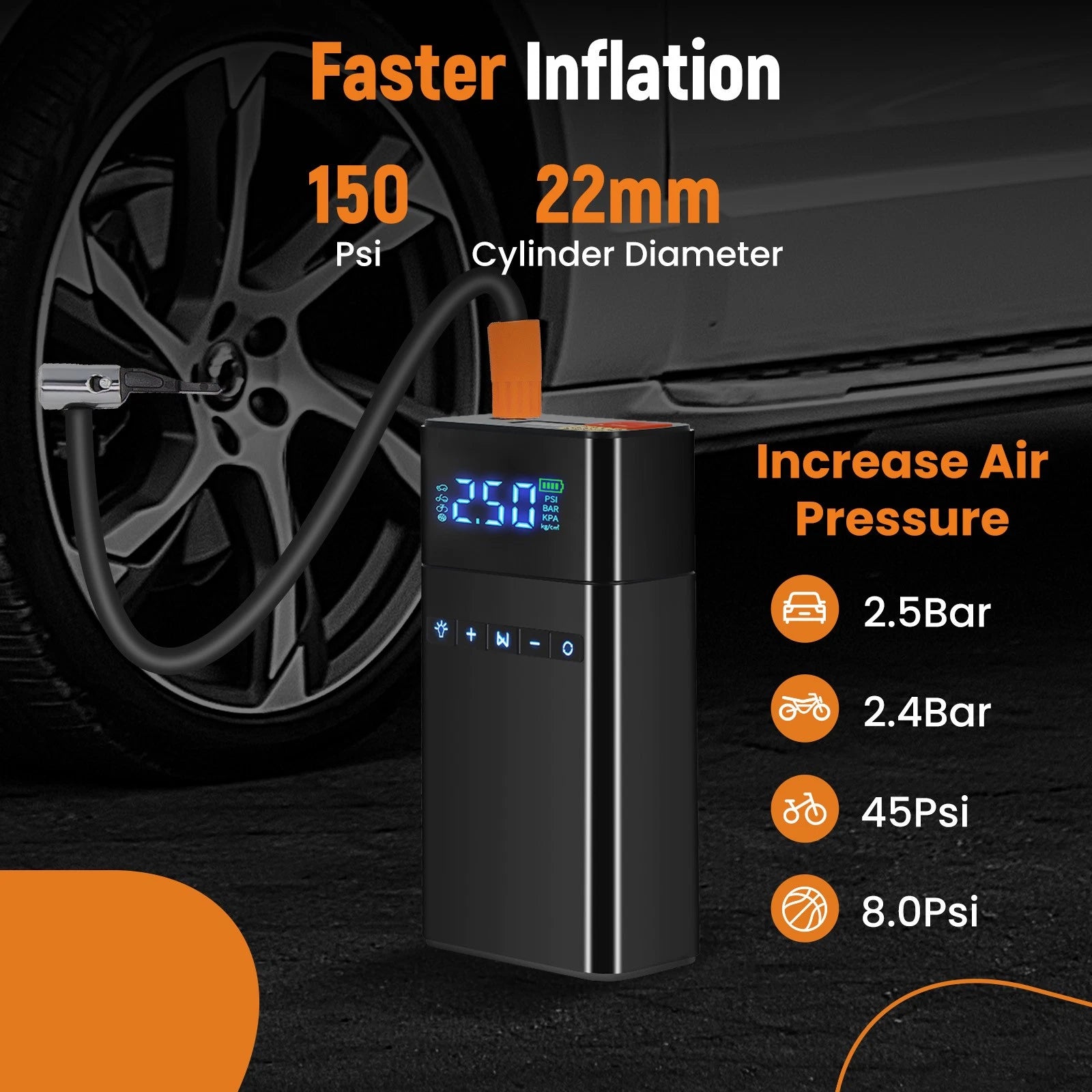 12V Portable Battery Booster Power Bank Tire Inflator with LED Lights