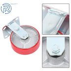 Set of 4 Red PU 6-Inch Casters with 2 Brakes and 2 Without Brakes