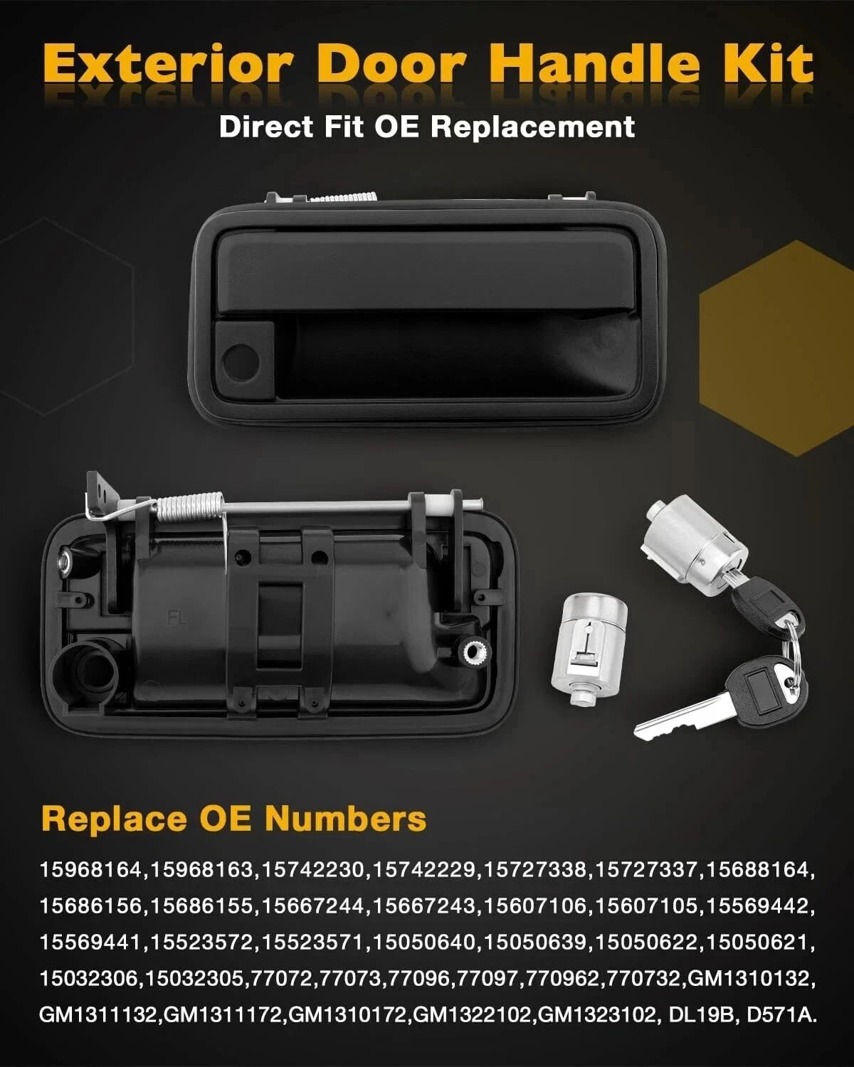Exterior Door Handle with Lock Cylinder for Chevy GMC C1500 C2500 (1988-2000)
