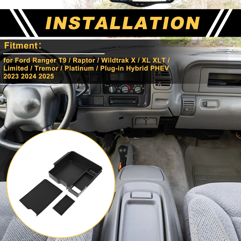 Center Console Armrest Organizer Tray for Ford Ranger T9/Raptor/Wildtrak (2019–2023)