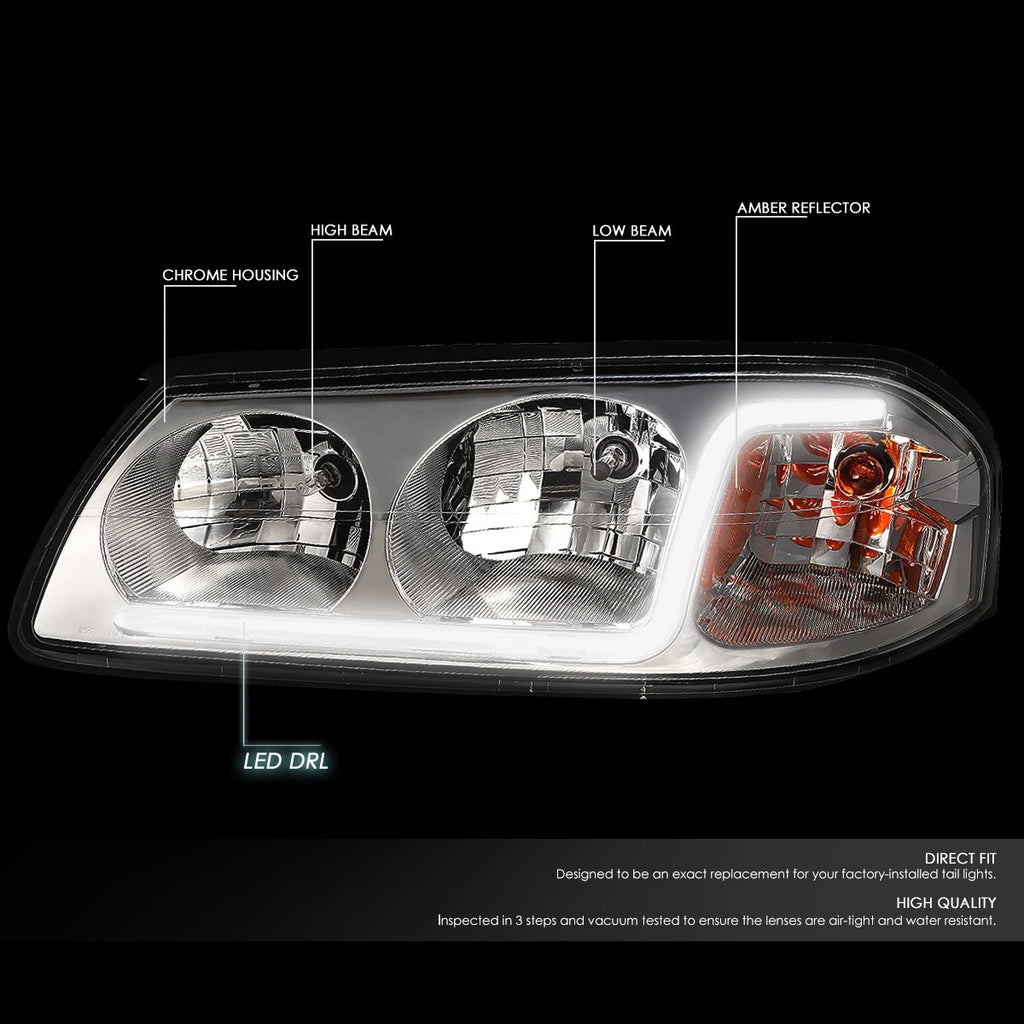 LED DRL Tube Chrome Amber Signal Headlights for Chevy Impala (2000–2005)