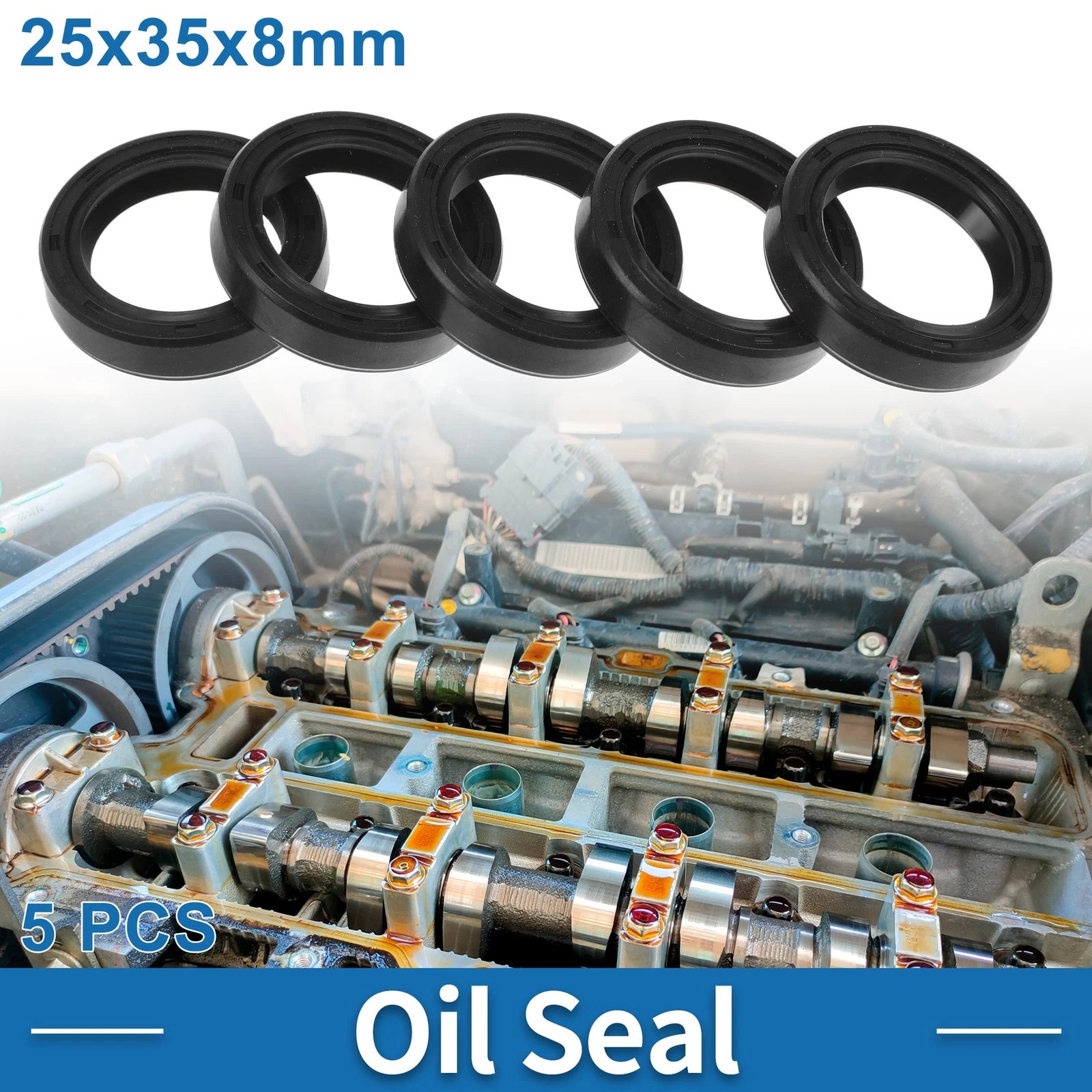 Set of 5 Oil Seal Rotary Shaft Seal for Various Models (25x35x8mm)