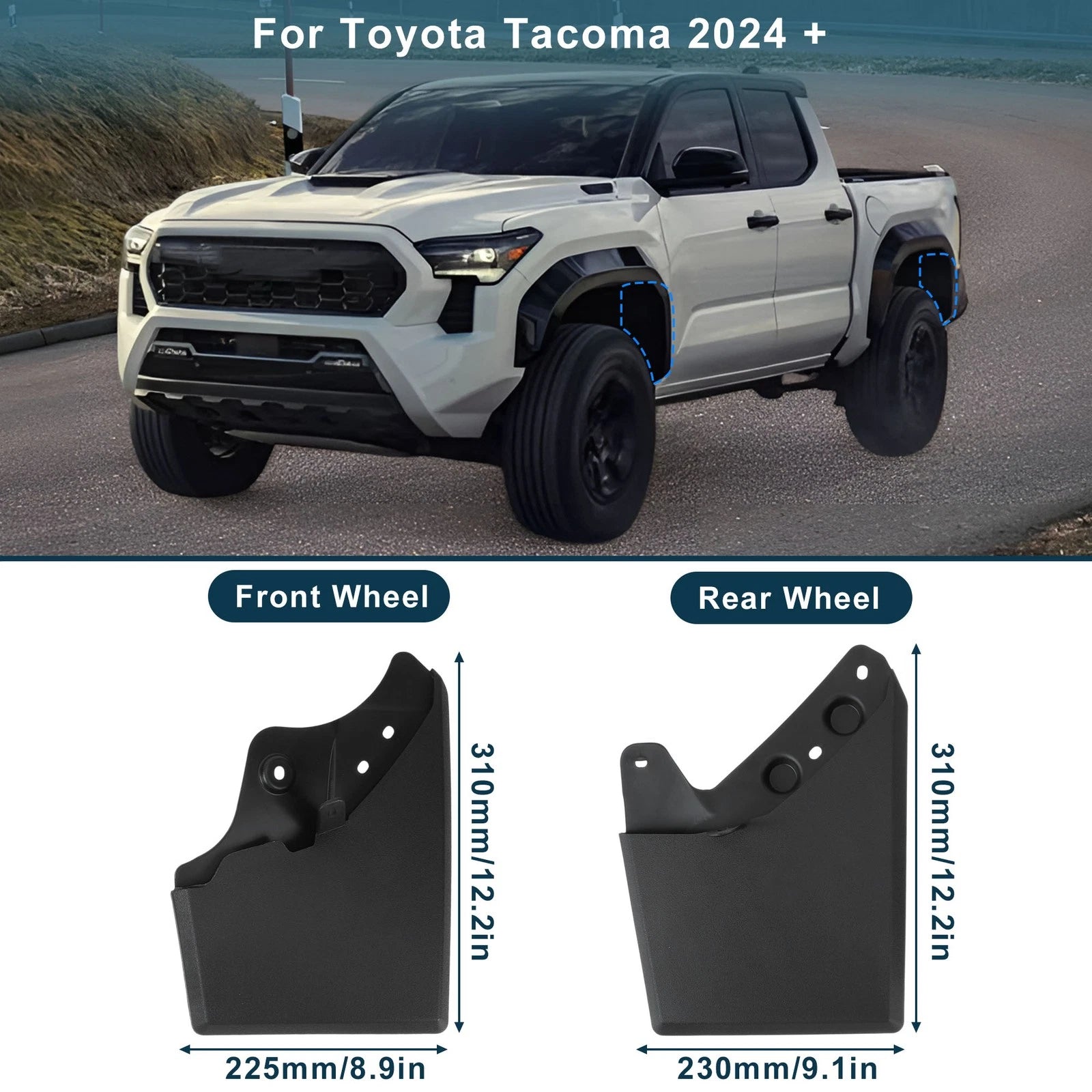 Mud Flaps Kit for Toyota Tacoma (2024–2025) Splash Guards No-Drill