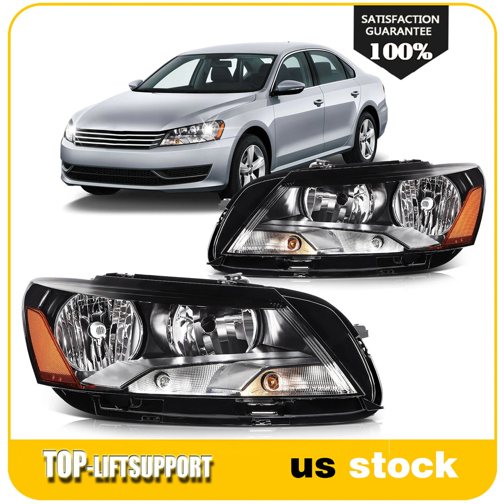 Pair of Black Housing Headlights for Volkswagen Passat (2012–2015)