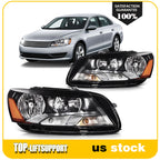 Pair of Black Housing Headlights for Volkswagen Passat (2012–2015)