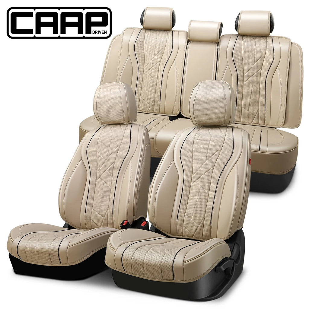 Set of 4 CAAP Driven Universal Touring Series Seat Covers for Car Beige/Black