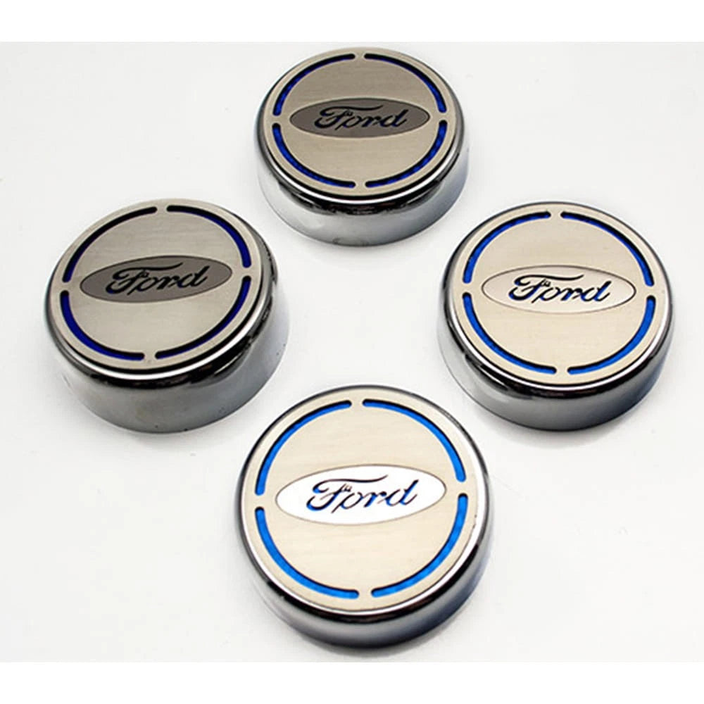 Chrome Cap Covers w/Orange Carbon Fiber Ford Oval Inlay for 2015-16 Ford Mustang