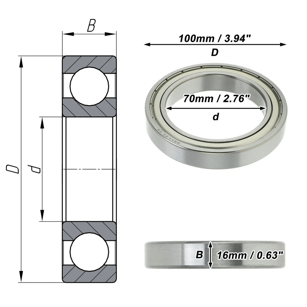 Deep Groove Ball Bearing 6914ZZ for Scooter Skateboard (P5, 70x100x16mm)