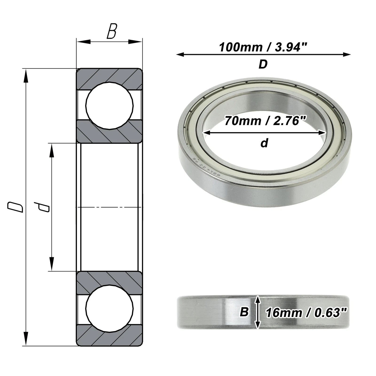 Deep Groove Ball Bearing 6914ZZ for Scooter Skateboard (P5, 70x100x16mm)