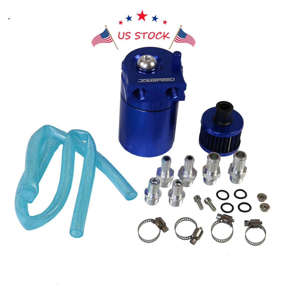Oil Catch Can Kit for Universal Engine (Aluminum, Blue)