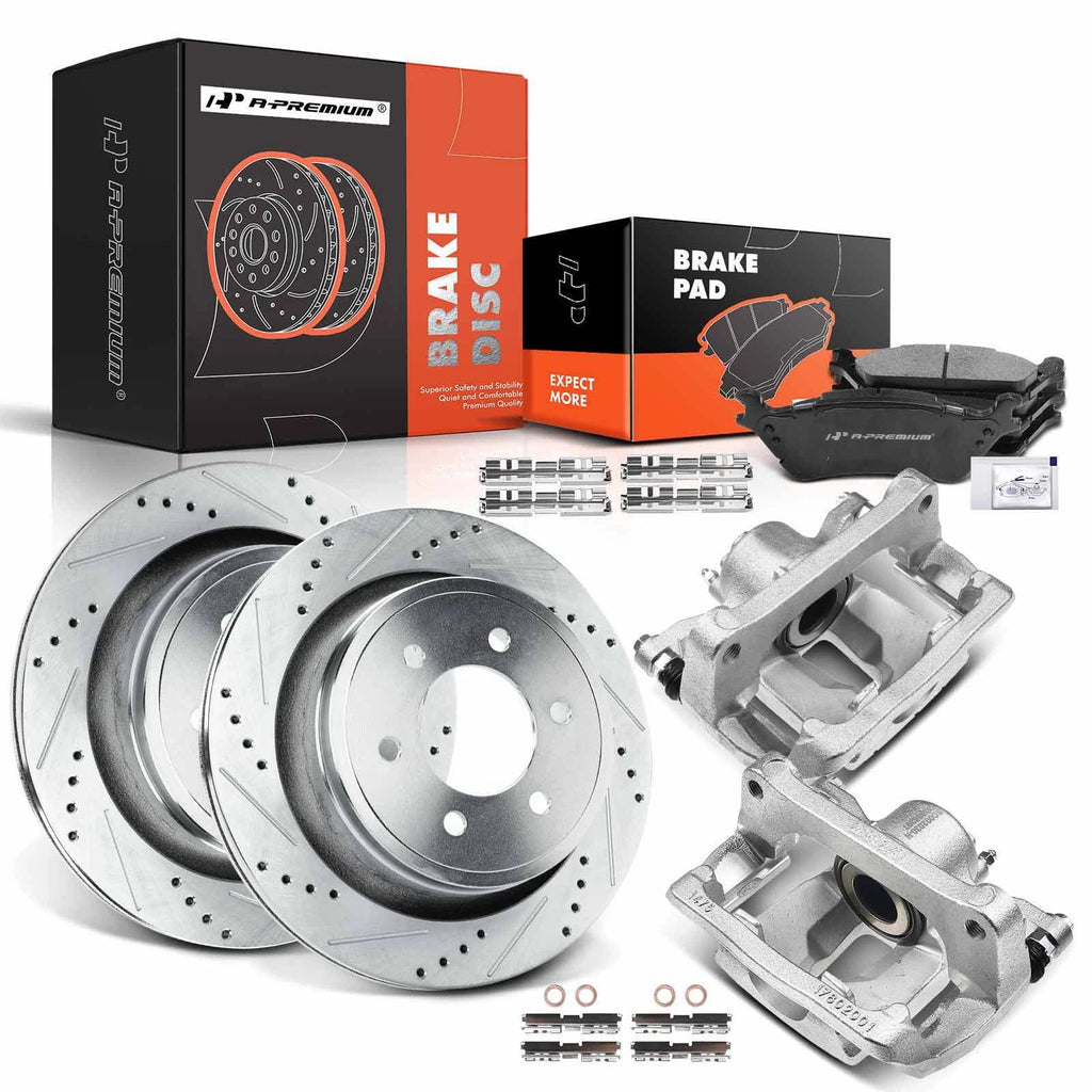 8x Rear Drilled Brake Rotors & Pads for Ford F-150 (2012–2016)