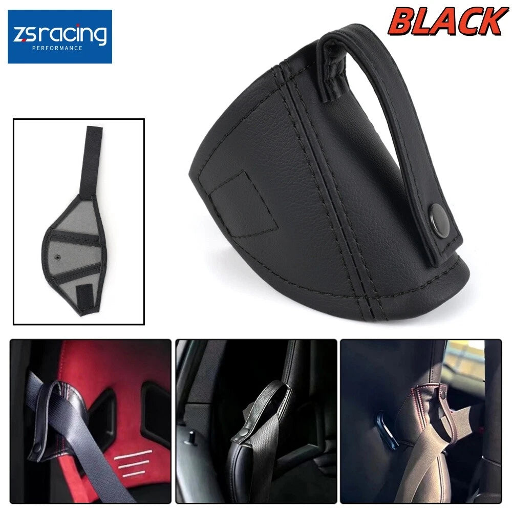 Black Leather Bucket Seat Belt Guide for JDM Cars