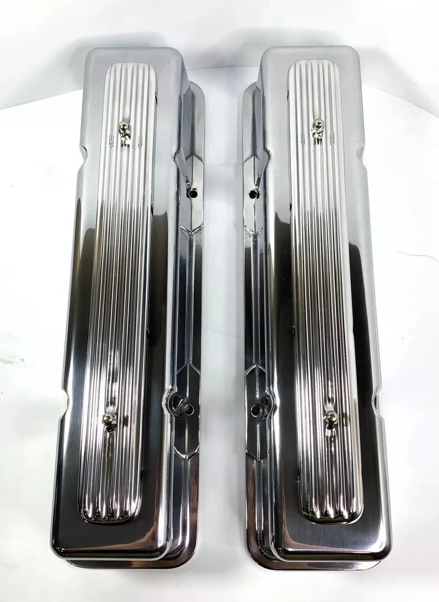 Rocket Finned Aluminum Valve Covers Tall Show Quality for Chevy SBC (1958–1986)