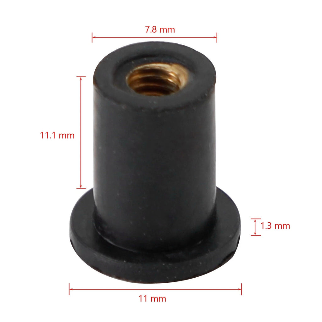 Set of 100 M4 Rubber Well Nuts for Fairing & Screen Fixing (8mm Hole)