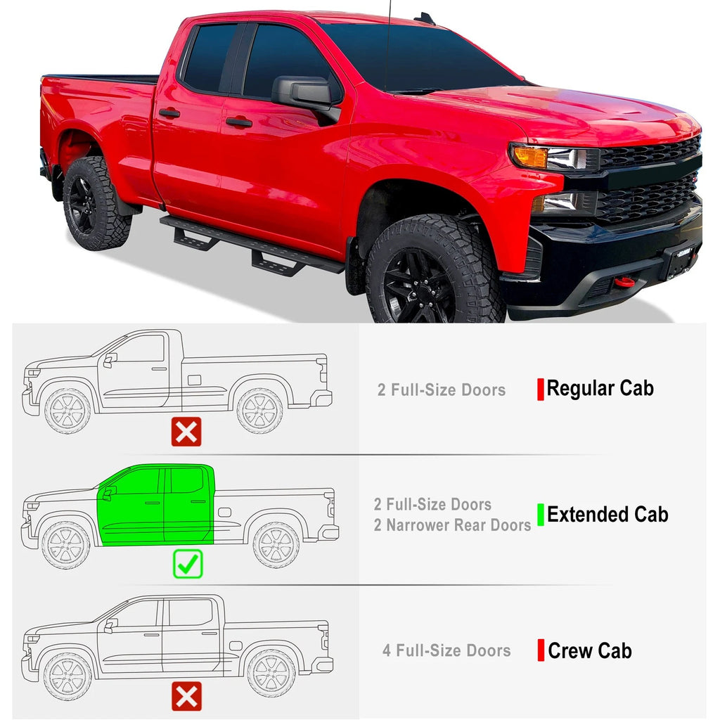 Set of 2 Black Overland Slider Drop Steps for Silverado Sierra (2019–2026)