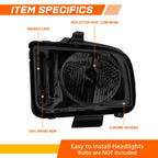 Smoked Housing Headlight Clear Corner Signal Lamps Pair for Ford Mustang (2005–2009)