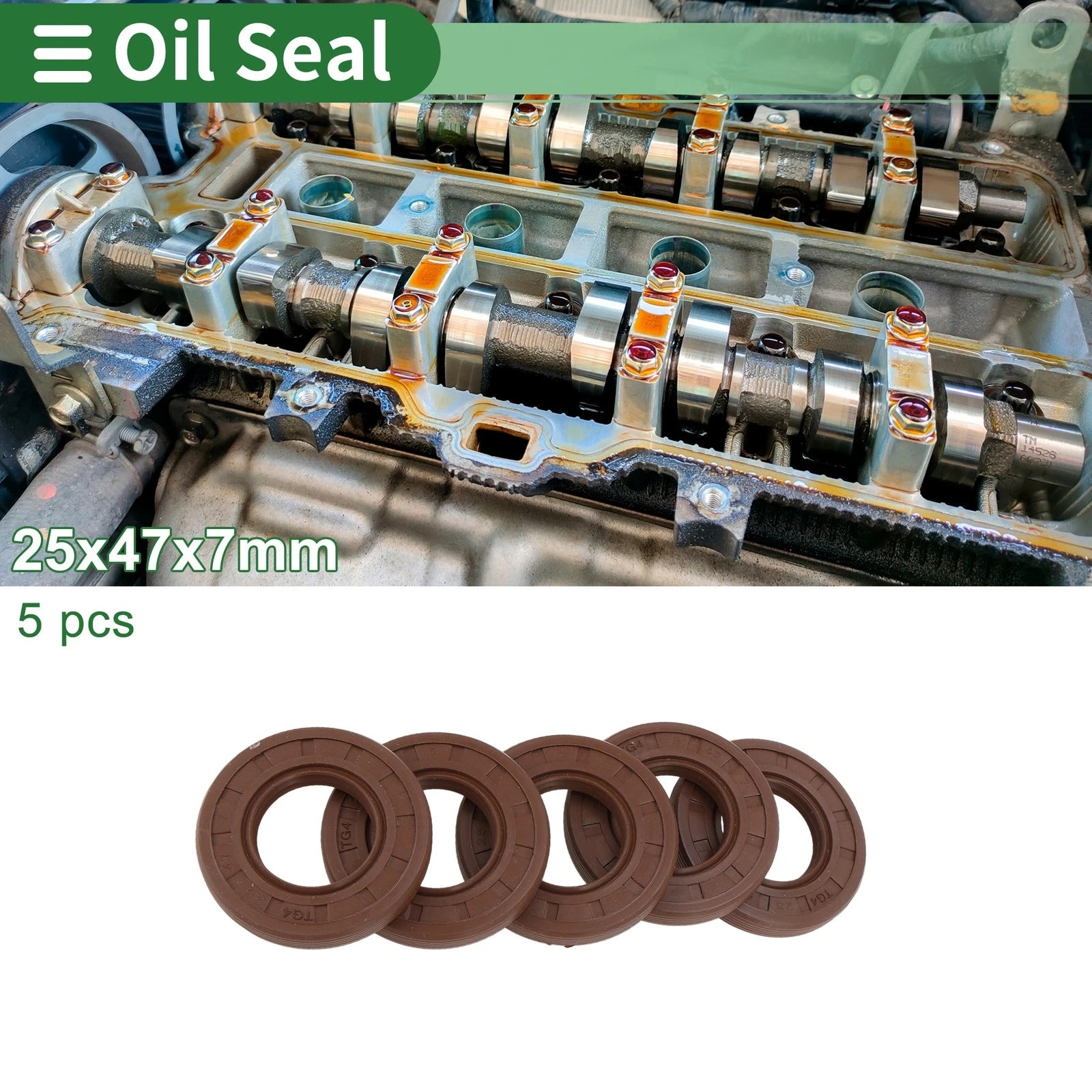 Set of 5 Oil Seals FKM Rubber 25x47x7mm for High Pressure