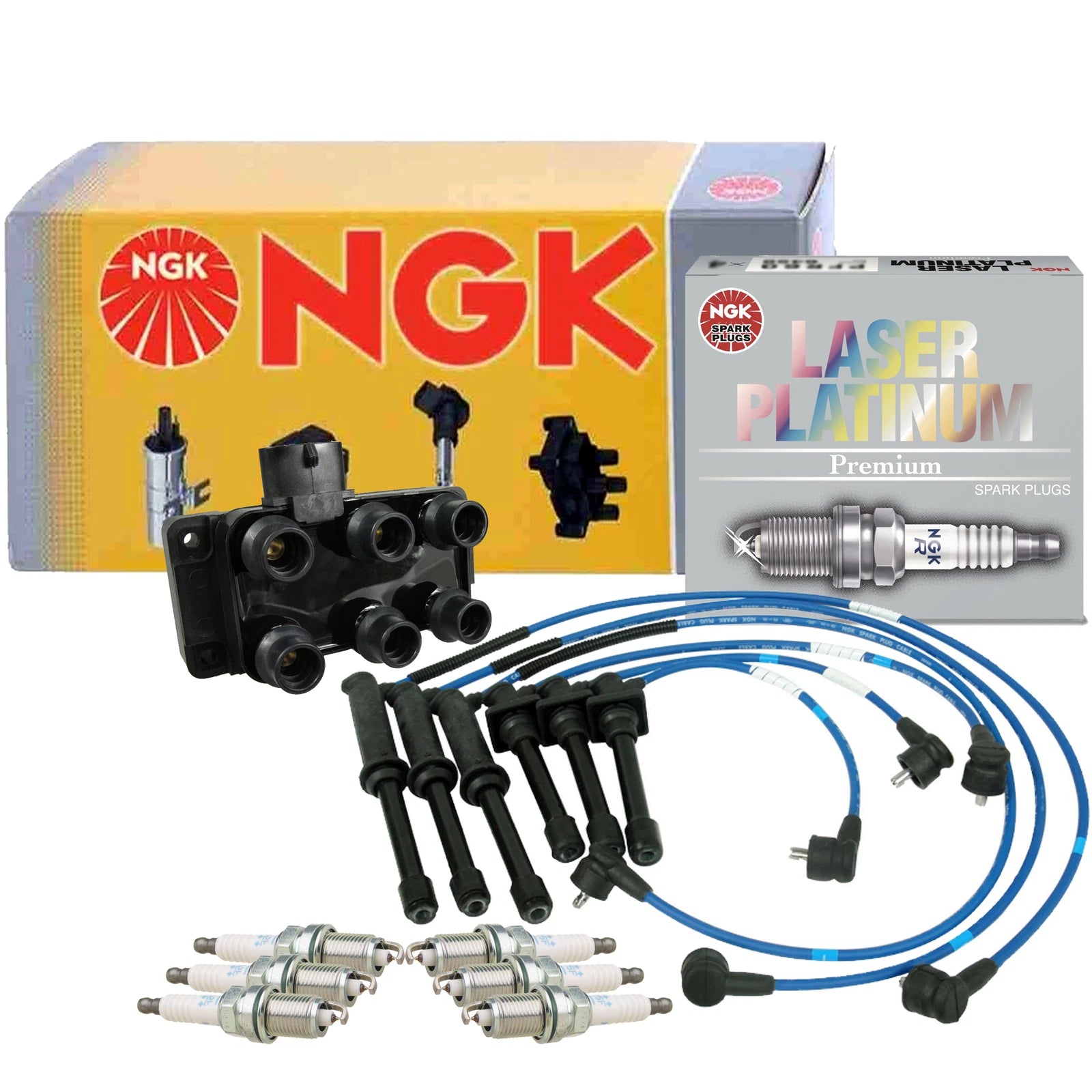 NGK DIS Ignition Coil Wires & 6 Laser Platinum Spark Plugs for Mazda 626 (1998–2002)