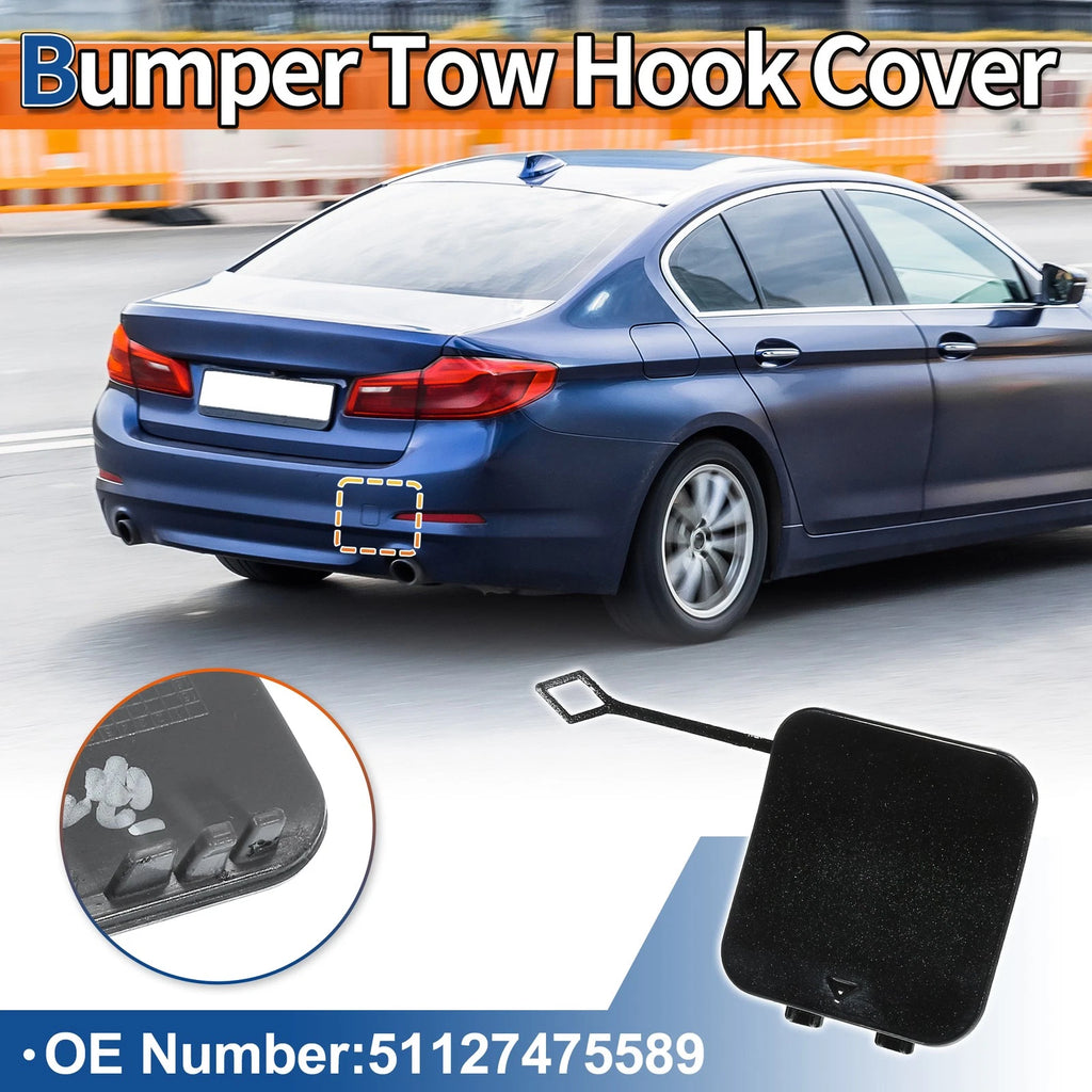 Rear Car Bumper Tow Hook Cover for BMW 530i 530e 540i M5 (2017–2023) No. 51127475589 Black