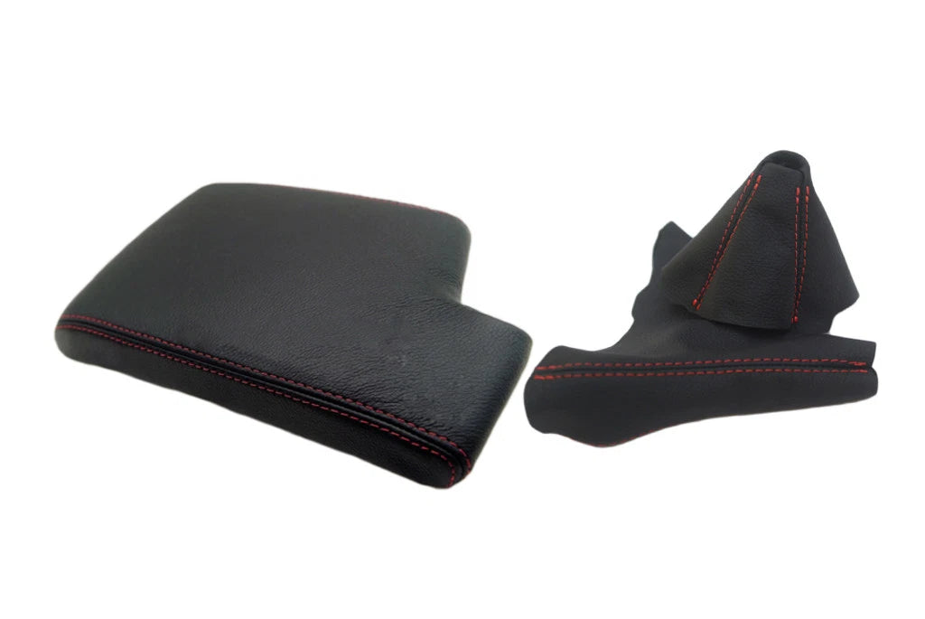 Leather Synthetic Console & Brake Boot for BMW E90 (2005–2013) Red Stitch