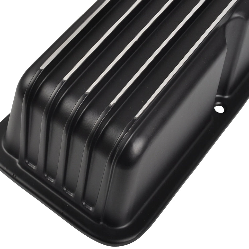 Black Finned Aluminum Tall Valve Covers for Small Block Chevy 327 350 400 (1958–1986)