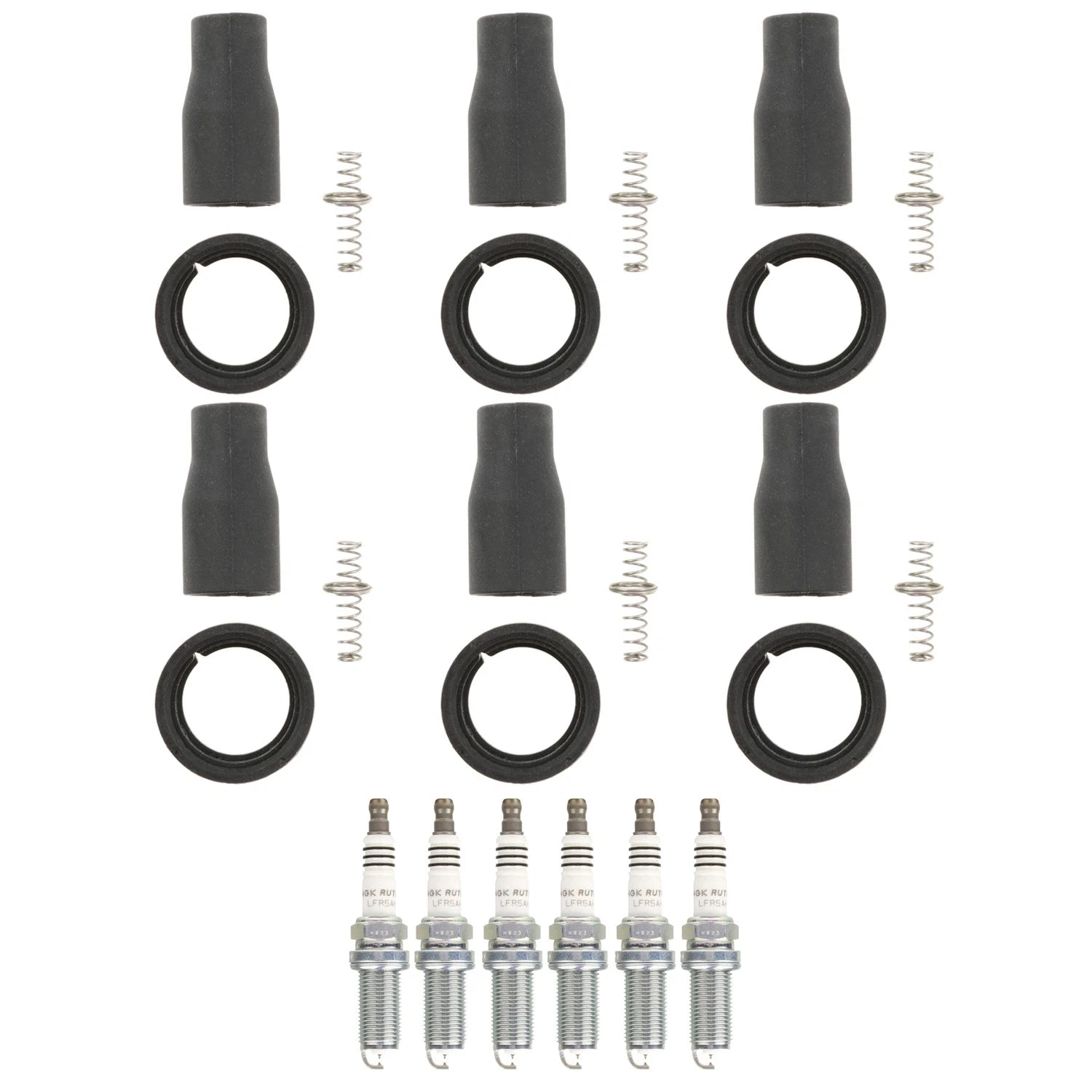 Set of 6 NGK Ruthenium HX Spark Plugs & Coil Boots for Borrego Genesis V6 (2009–2016)