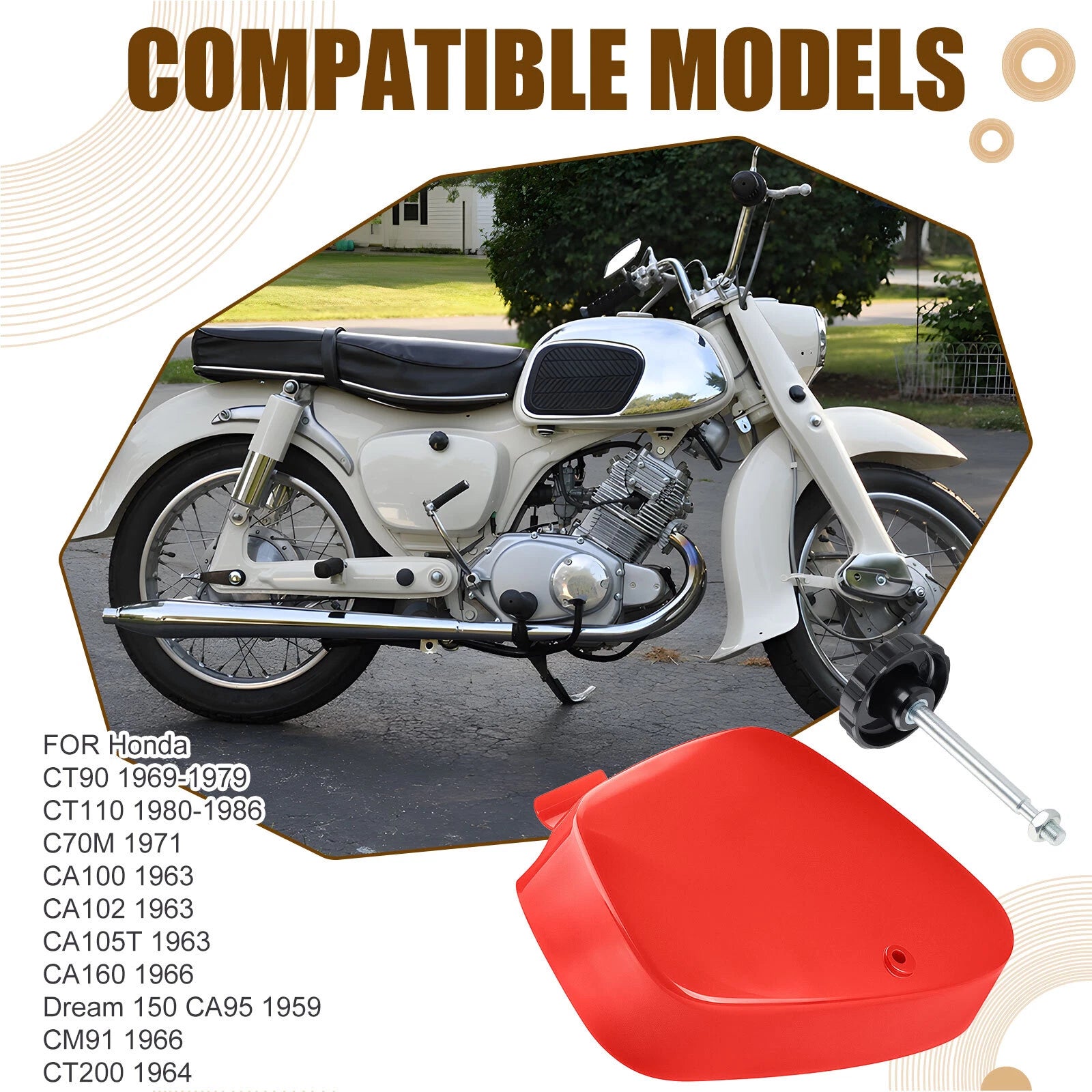 Right Side Battery Box Cover & Latch Knob for Honda CT90 CT110 C70M CA100 CA102