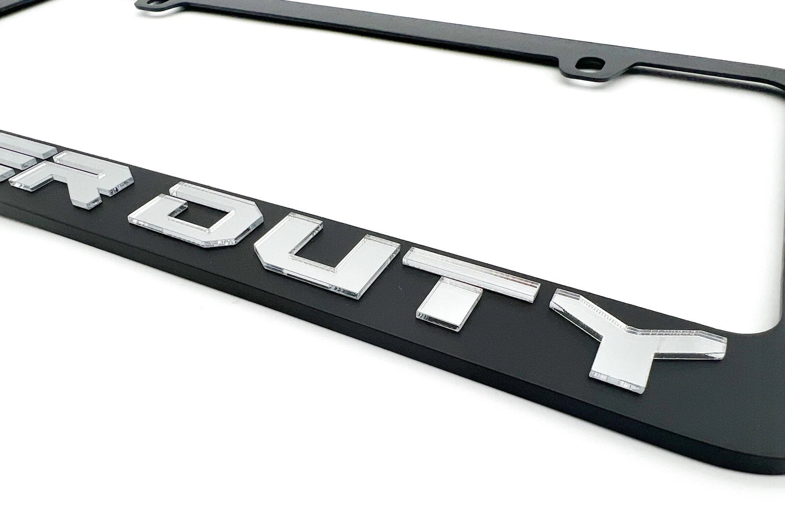 Matte Black License Plate Frame w Large Chrome 3D Ford Super Duty Logo (OEM)
