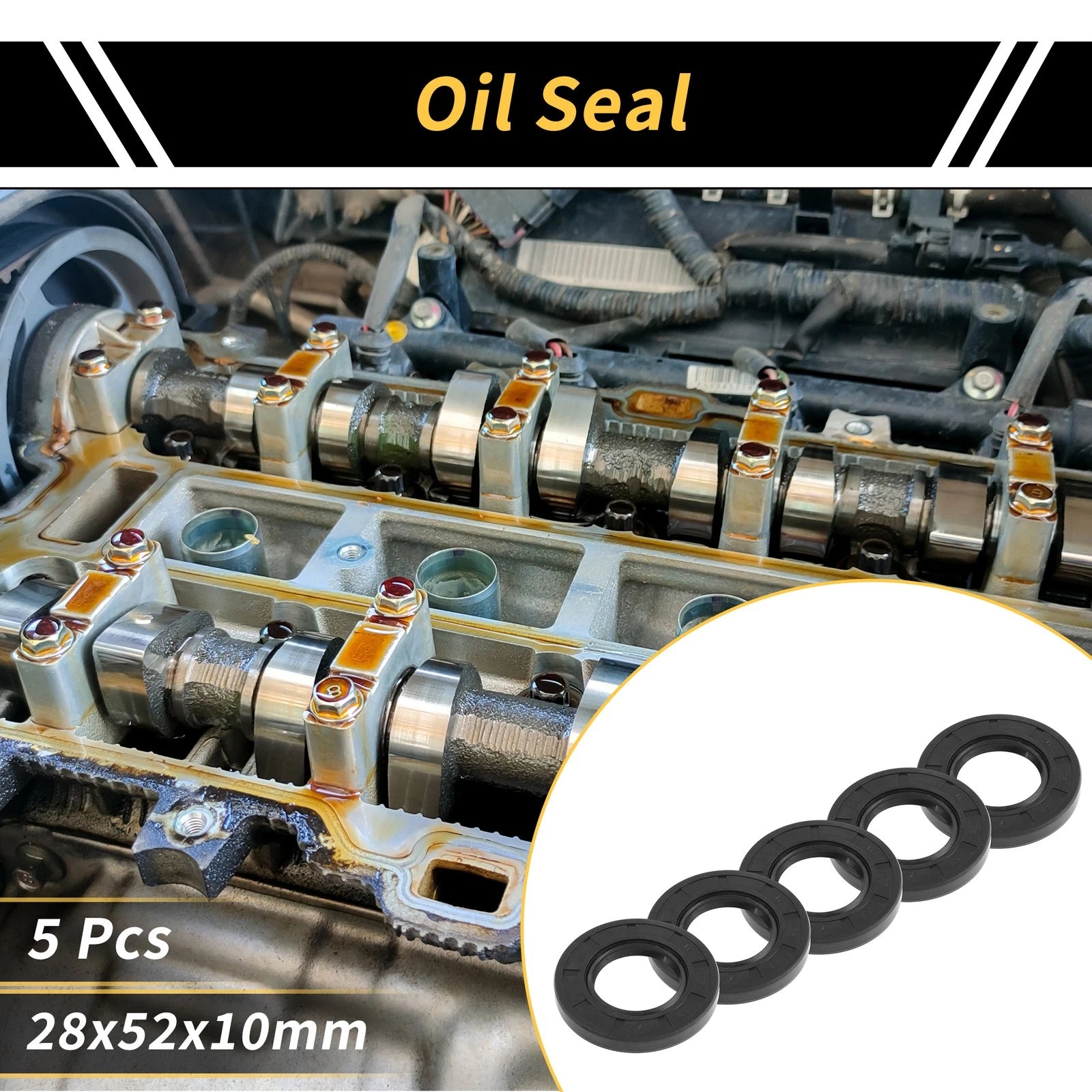 Set of 5 Oil Seal Rotary Shaft Seal NBR Rubber 28x52x10mm