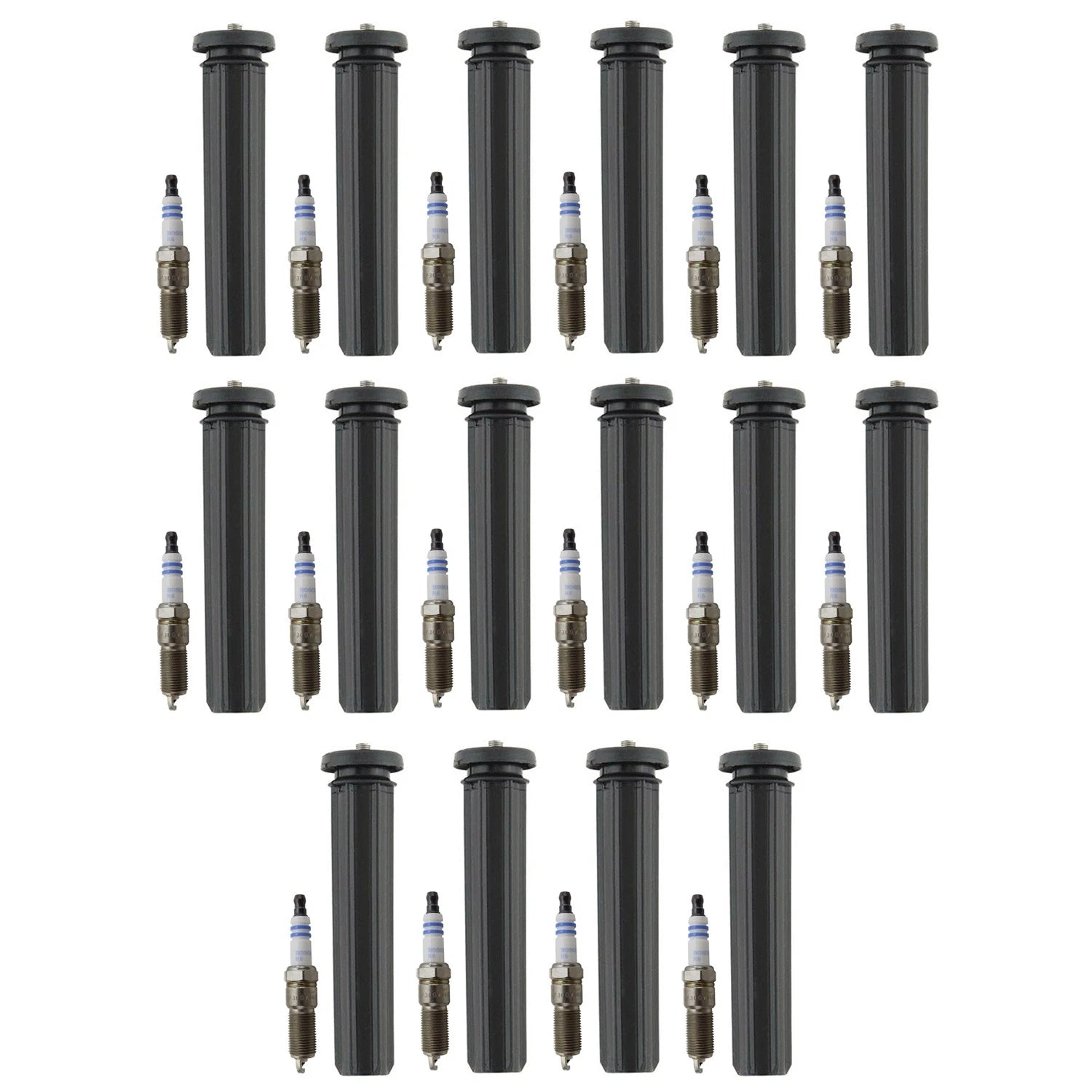 Set of 16 Bosch Platinum Spark Plugs & Denso Coil Boots for Charger Magnum (2005–2008)