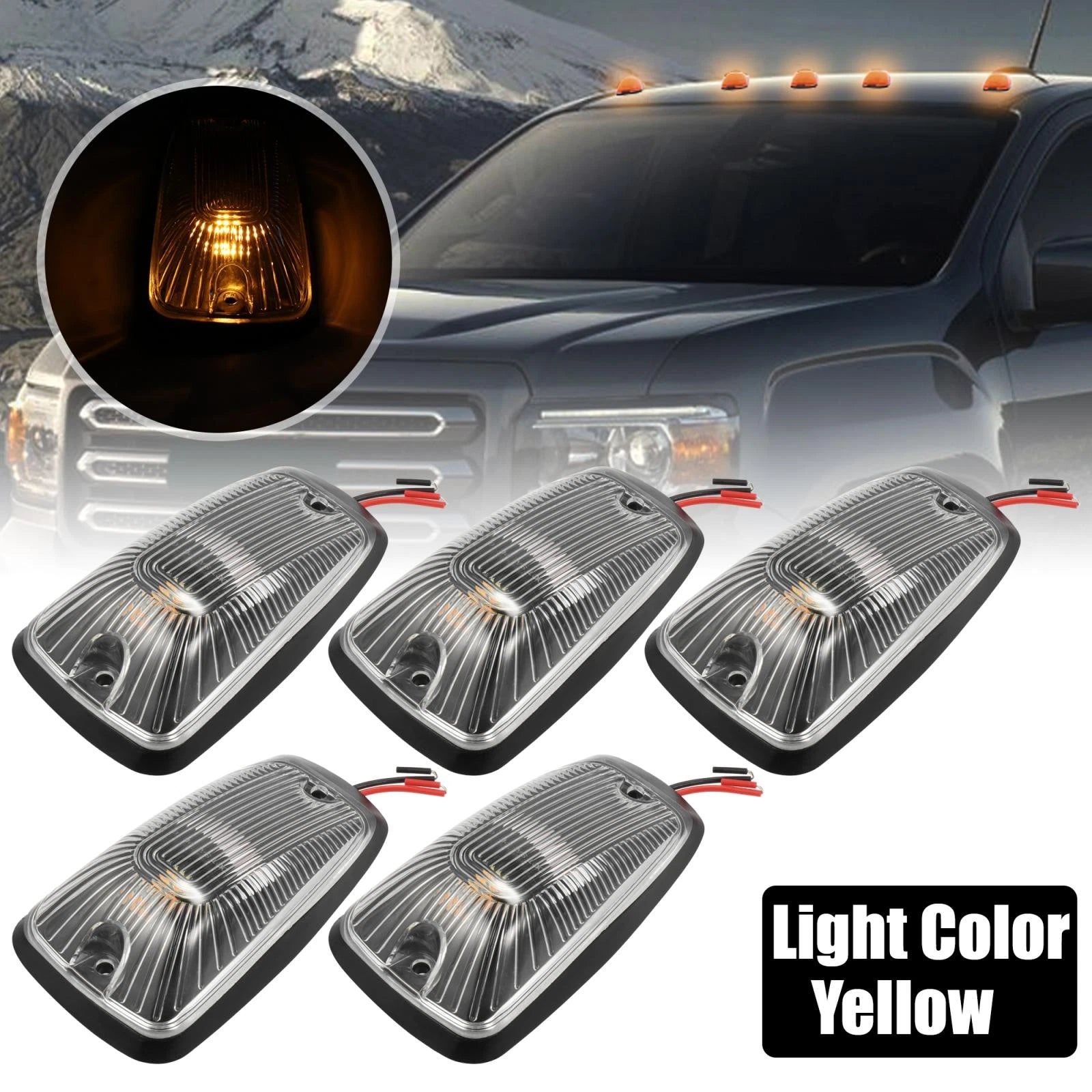 5pcs Clear Yellow Cab Marker Light Cover for Chevrolet K2500 (1998–2000)