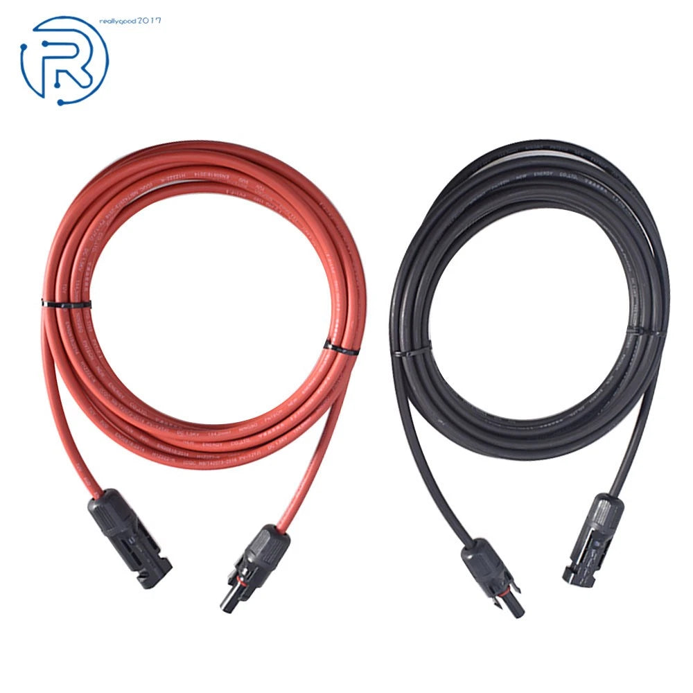 1 Pair 12AWG Solar Panel Extension Cable for Universal Use (15 FT)