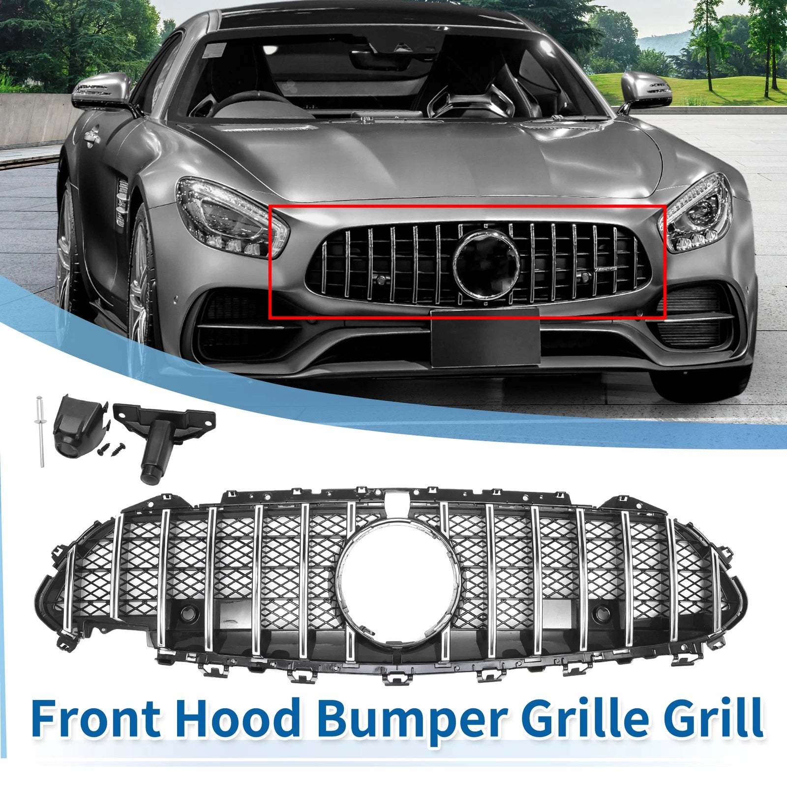 Front Upper Bumper Grille for Mercedes-Benz CLS450 (2019) Chrome Silver Tone