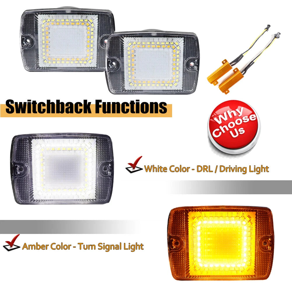 2X Clear White DRL Turn Signals with Amber LED for Jeep Wrangler YJ (1987–1995)