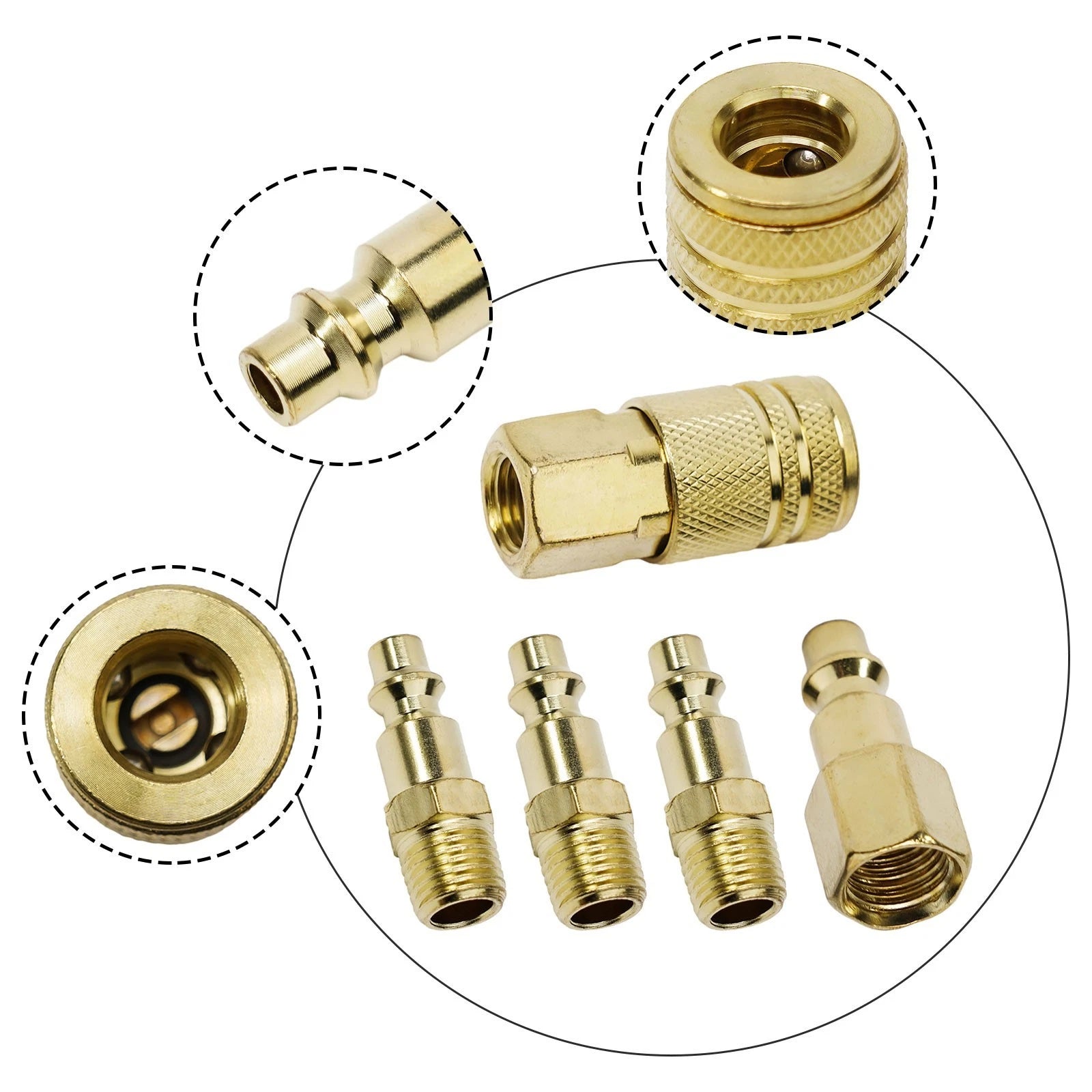 Set of 5 Brass Quick Coupler Air Hose Line End Connectors 1/4" for Compressor