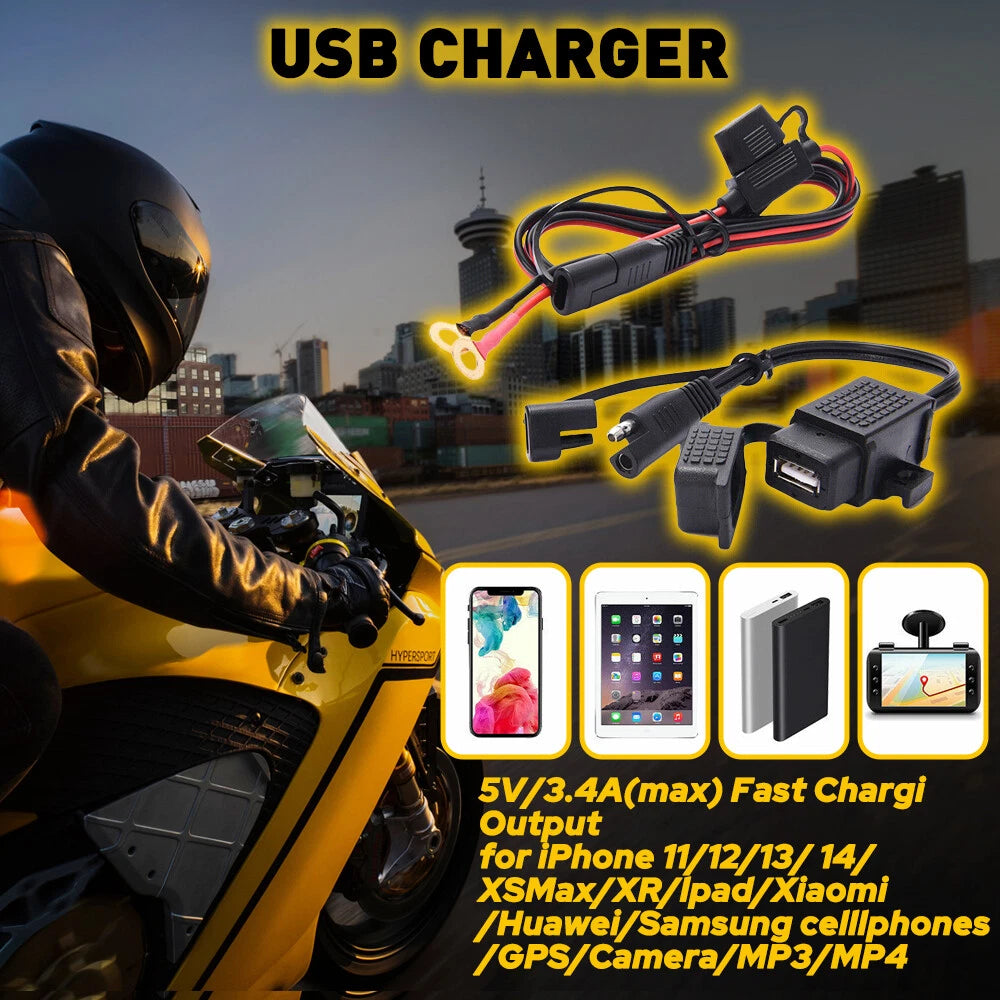 Waterproof SAE to USB Charger Adapter Inline Fuse Cable for PH H