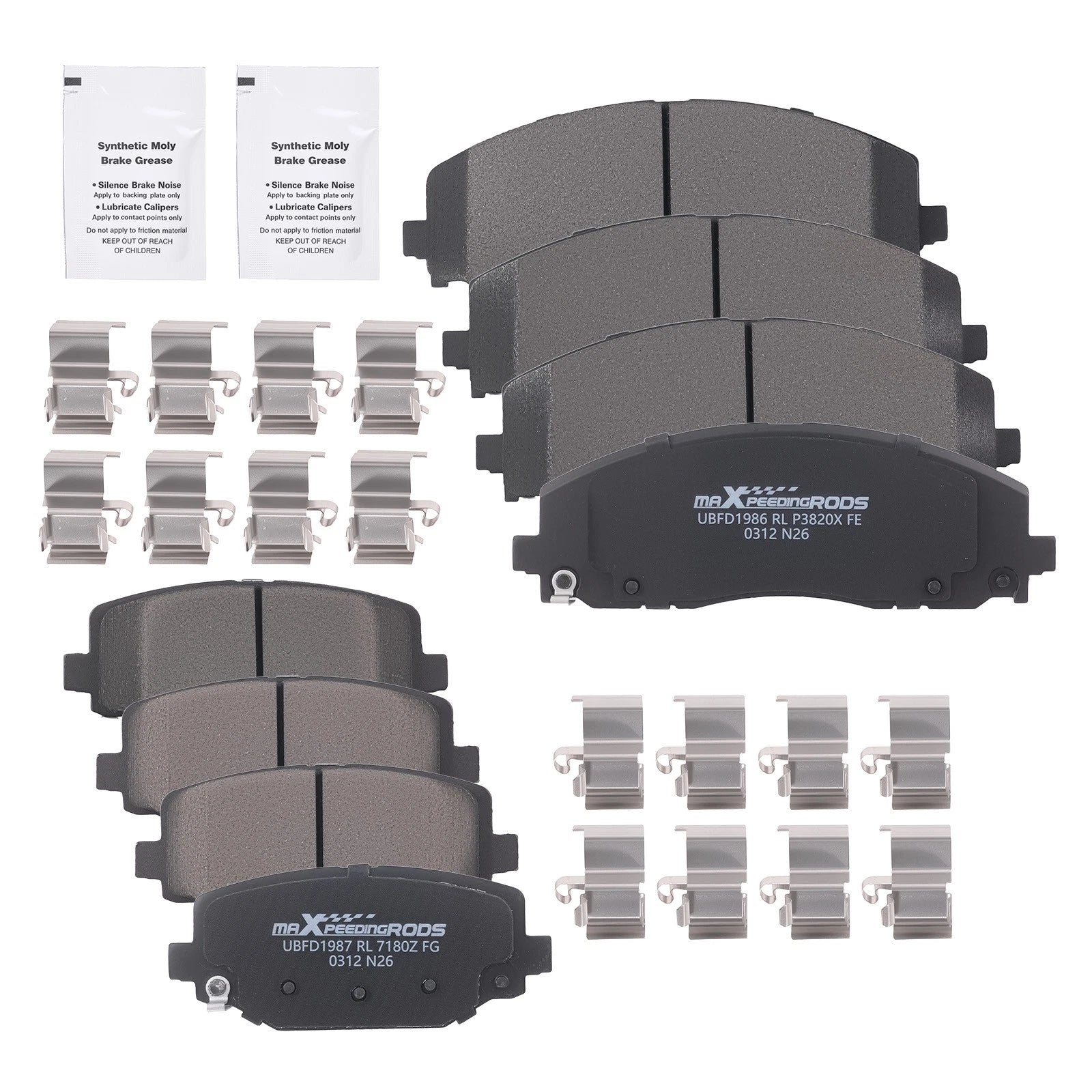 Front & Rear Brake Pads Kit for Dodge Grand Caravan/Journey (2012–2020) P1589 P1596