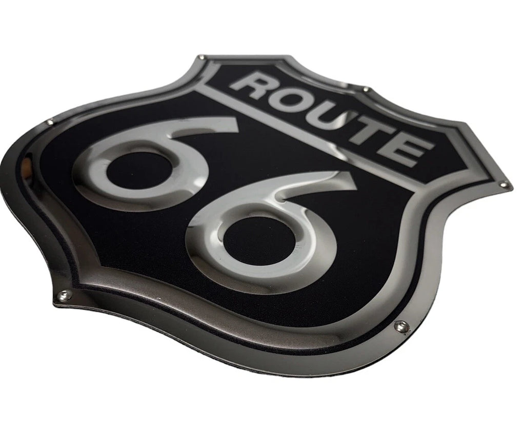 3D Route 66 Metal Sign Stainless Black for Universal Garage Decor (1990–2024)