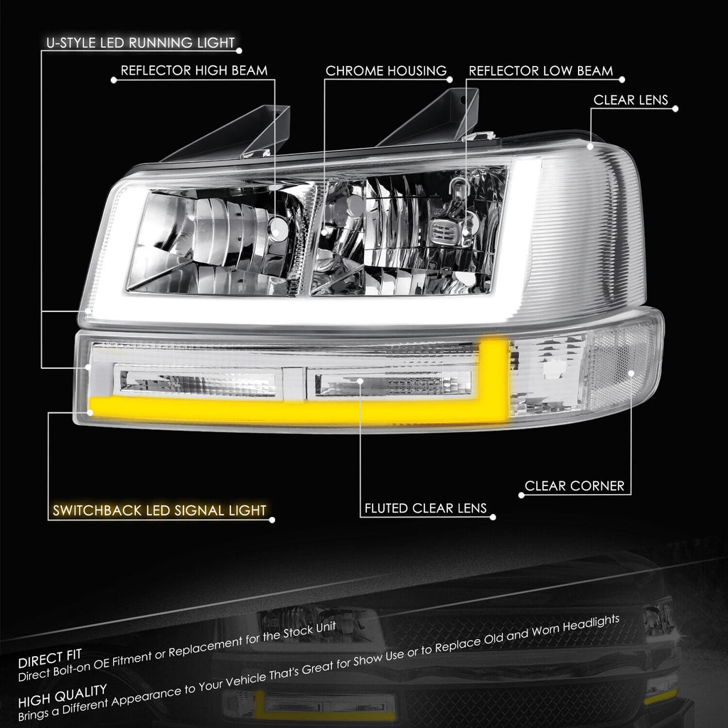 U-LED DRL Headlights for Chevrolet Express/Savana 1500-3500 (2003–2023) Chrome