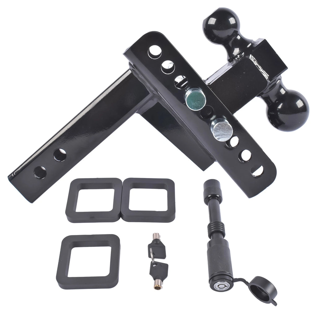Adjustable 2" Receiver Trailer Hitch with 6" Drop/Rise Dual Balls (20000 LBS)