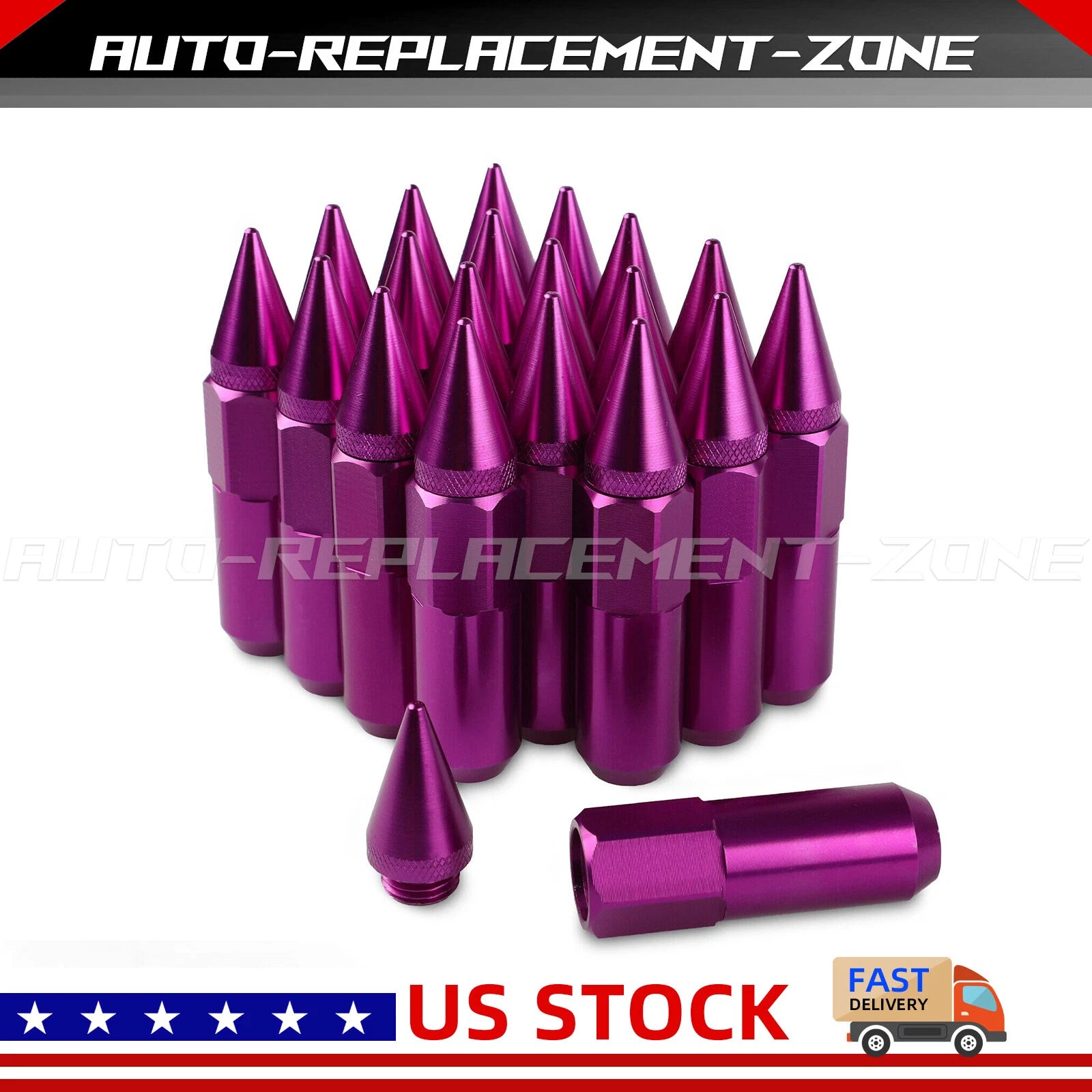 Set of 20 Spiked Racing Wheel Lug Nuts M12 x 1.5mm 60mm Arrow Style Purple