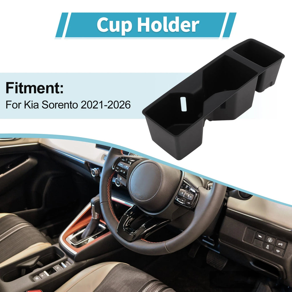 Center Console Cup Holder Organizer for Kia Sorento (2021–2026) TPE Black