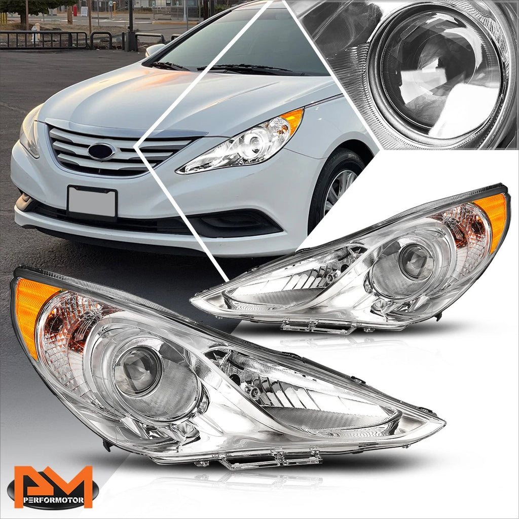 Projector Headlight for Hyundai Sonata (2011–2014) OE Replacement Amber Chrome