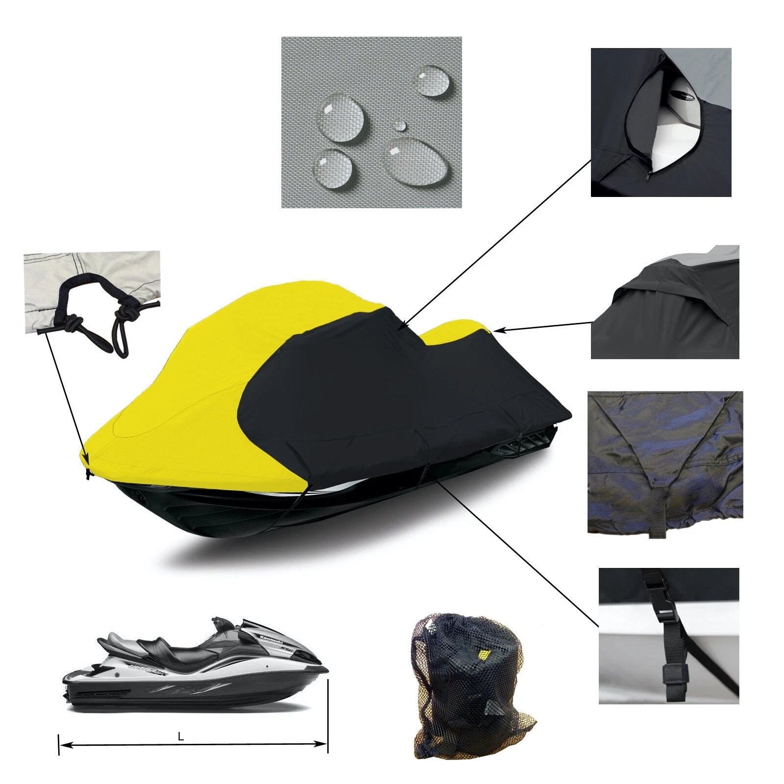 Jet Ski Cover for Sea Doo GTi (1997–2000) - Trailerable, Yellow/Black