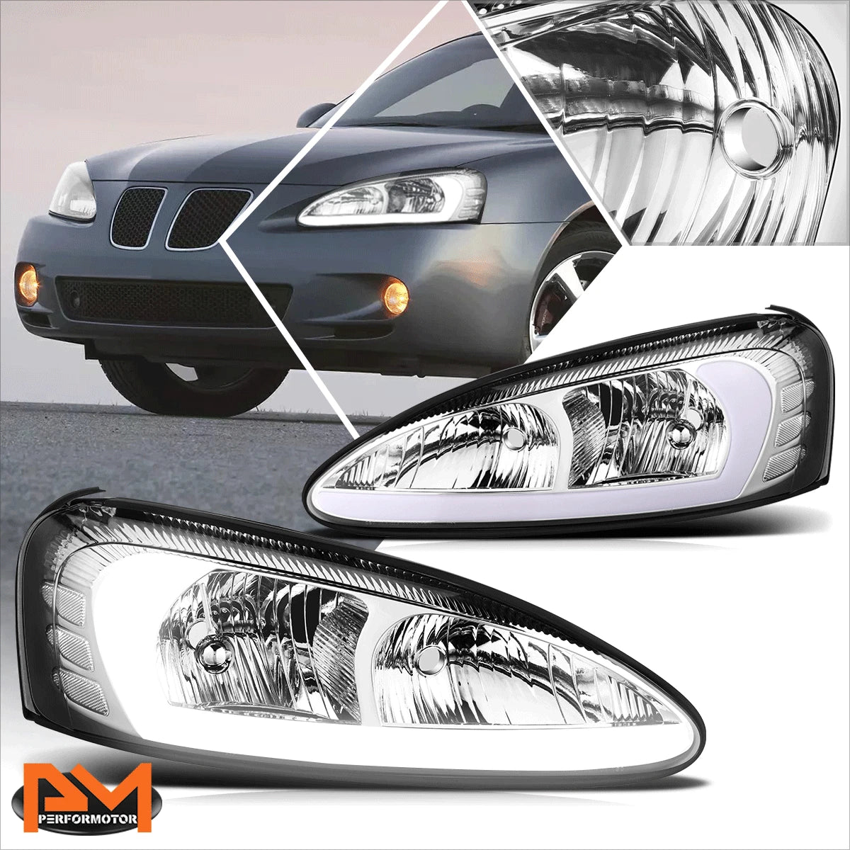 3D LED Tube DRL Headlights Assembly for Pontiac Grand Prix (2004–2008)