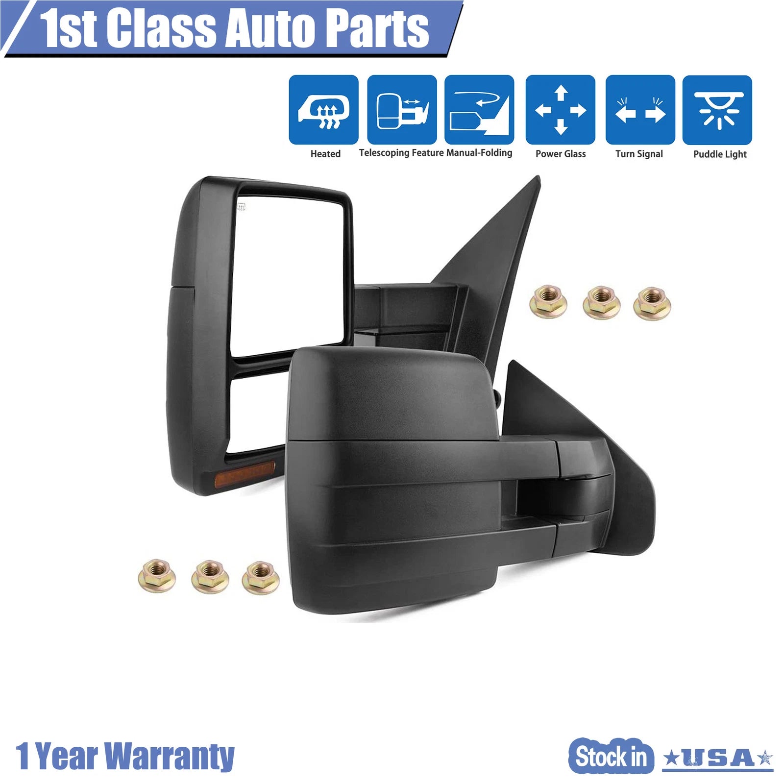 2PC Mirror Power Heated Signal Towing for Ford F150 (2007–2014) FO1320369 FO1321369