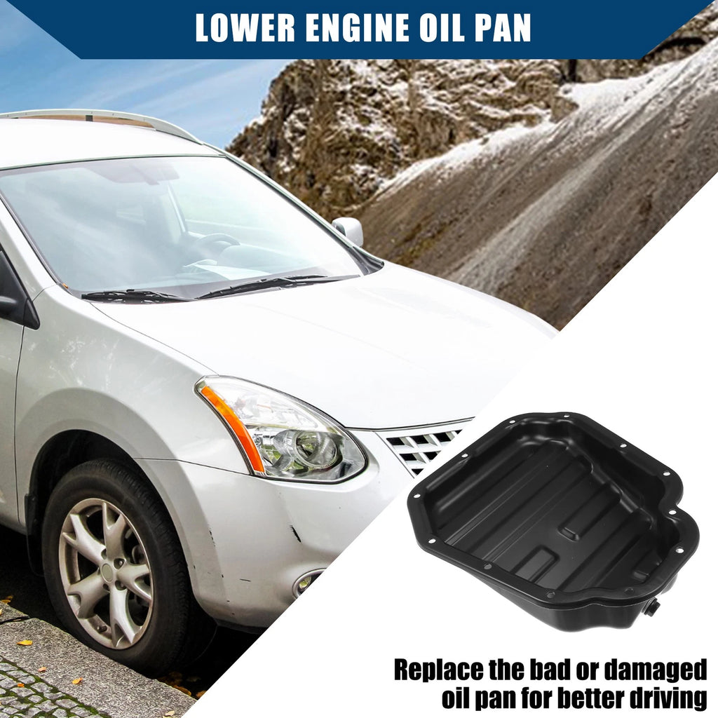 Engine Transmission Oil Pan for Nissan Rogue X-Trail (2014–2020) 11110JG31A, Anti Rust Black